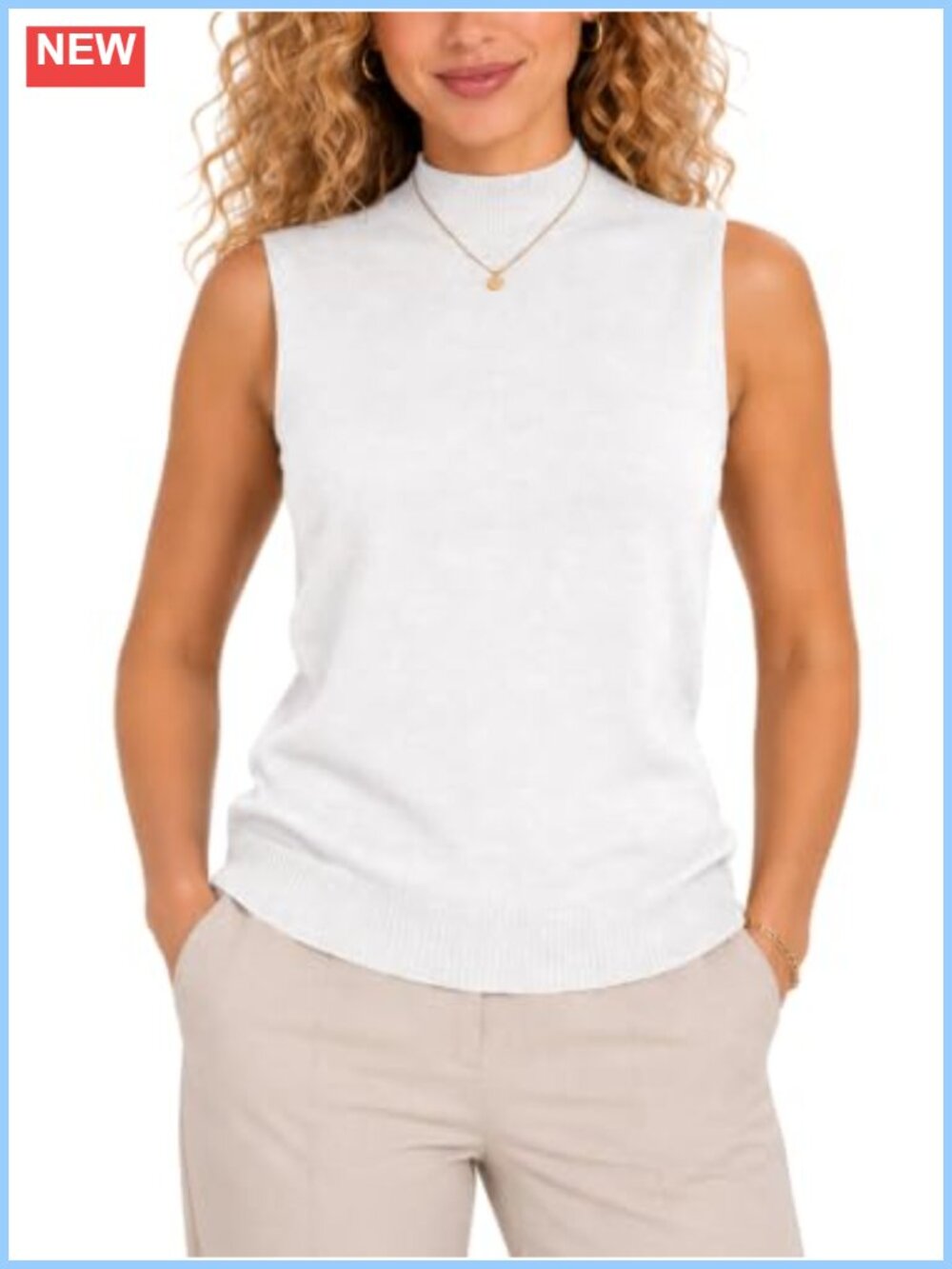 Women's Sleeveless Mock Neck Sweater Vest Stretch Knit Business Casual Top